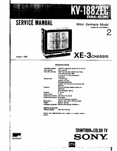 SONY KV-1882EC CX-523-013P, μPC1365C, μPC1377C, μPC1378H, μPC1241H, μPC1394C